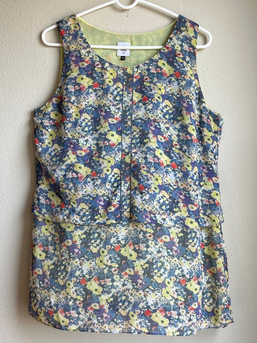 Cabi Style 5041 Positano Floral Layered Chiffon Sleeveless Tank Top Medium